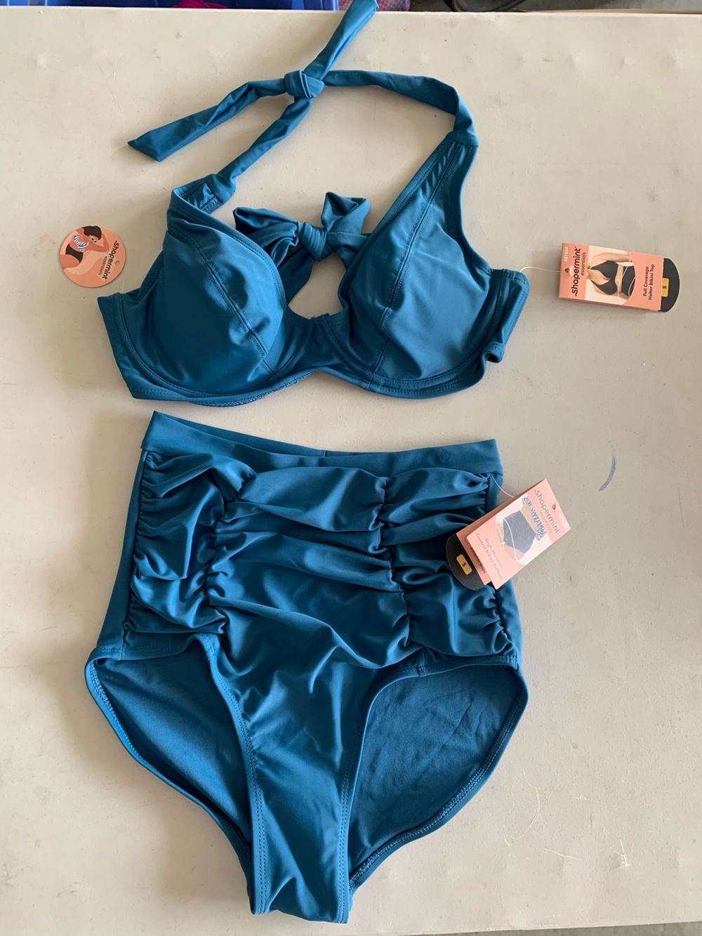 Shapermint Blue Ruched High-Waist Bikini Set - Blue